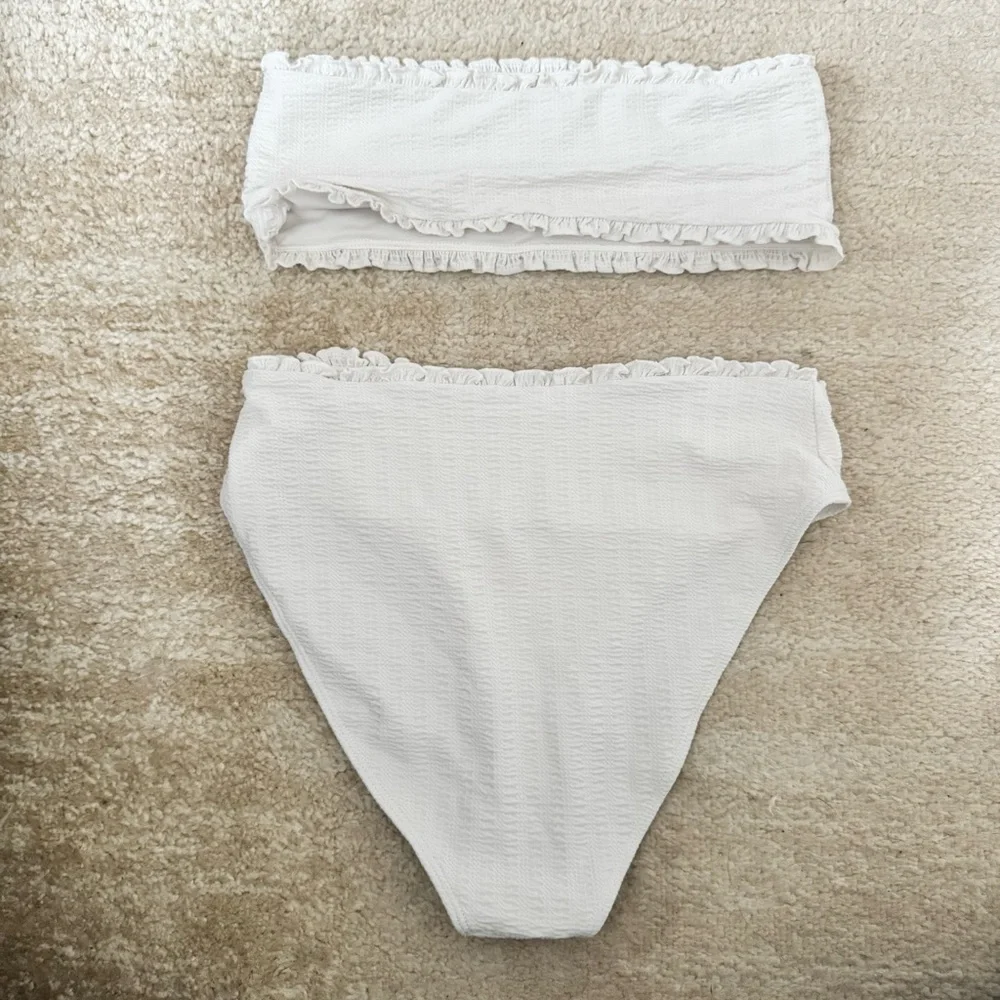 White Ruffle Bandeau Bikini Set - Picture 3 of 4